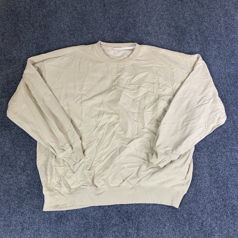 John Galt Sweatshirt Mens L Beige Good Fleece Lined Cotton Crew Neck Pullover